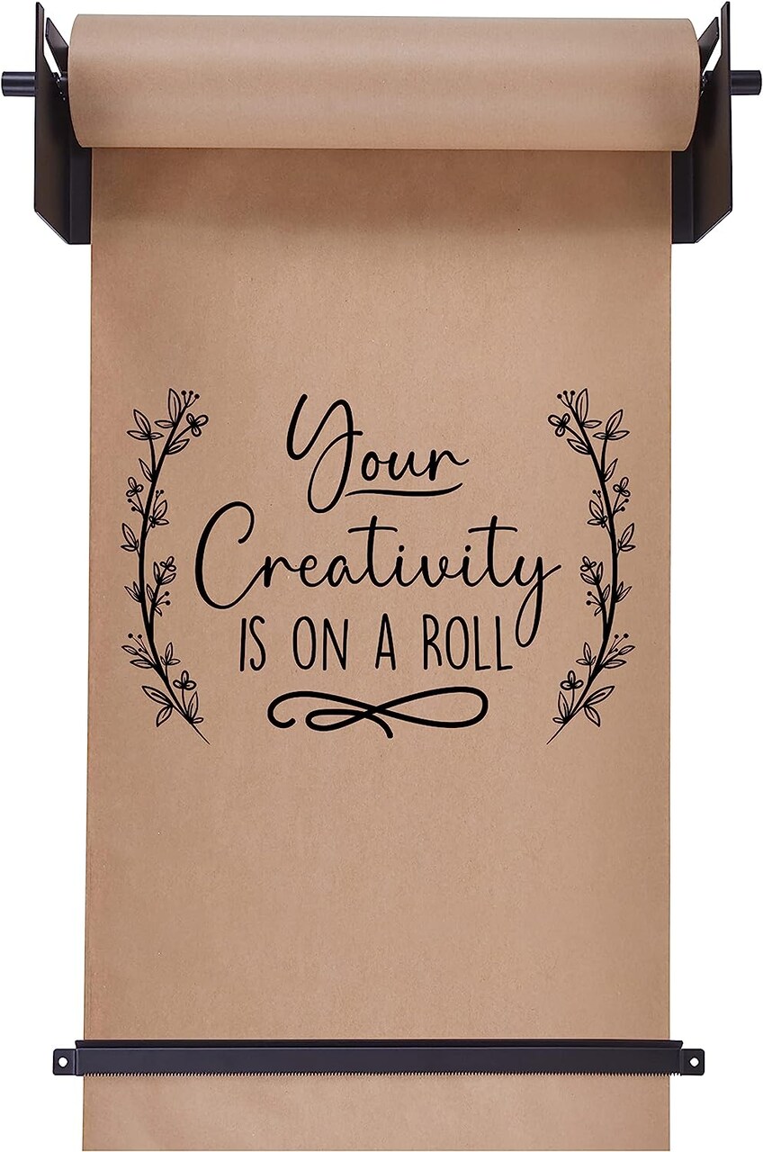 Jumbl Wall Mounted Kraft Paper Dispenser, Hanging Craft Paper Roll Holder with Paper Cutter (Black)